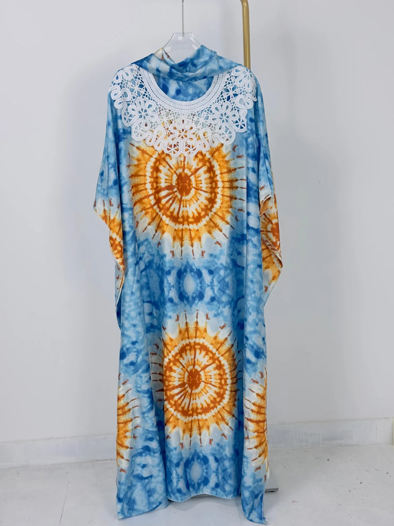 Vestido Kaftan de bloco de cor feminino, elegante gola redonda, vestido maxi manga batwing, roupas plus size