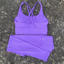 Apertado Sutiã de Fitness Cross e Cintura Alta Yoga Legging, Ginásio Monocromático Set, Terno de Treinamento Abrangente, Corrida, Compressão, 2 pcs