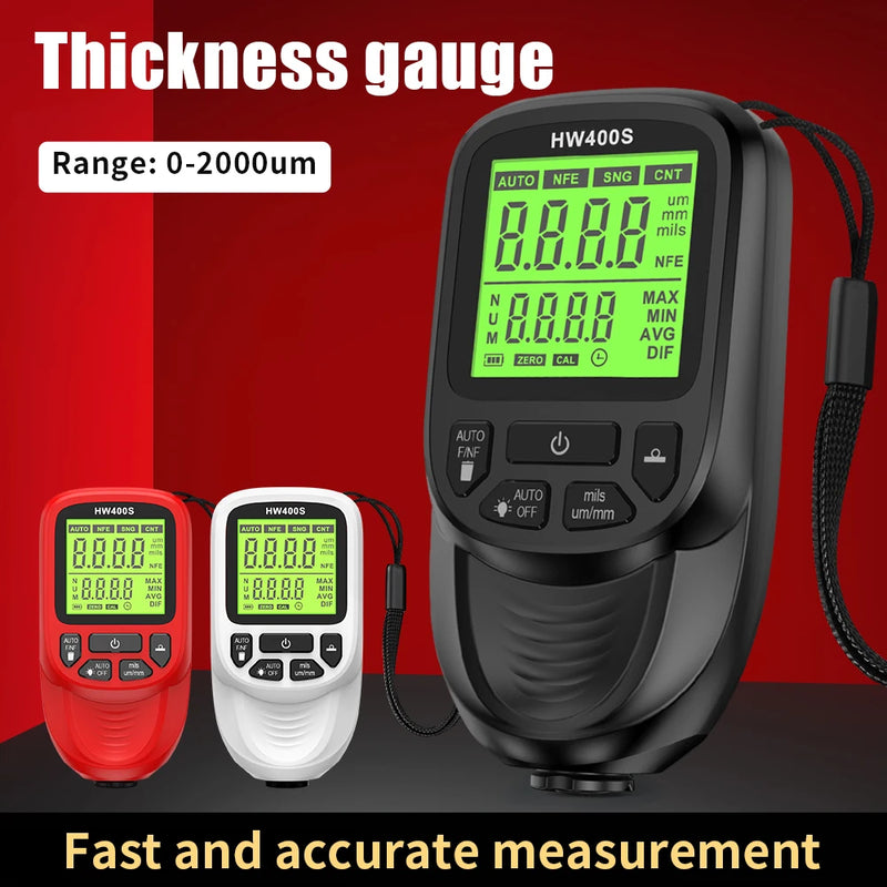 Medidor de espessura de revestimento hw400s, 0-2000um, testador de filme de pintura de carro, portátil, medidor de espessura de revestimento, ferramenta manual de pintura para fe/nfe