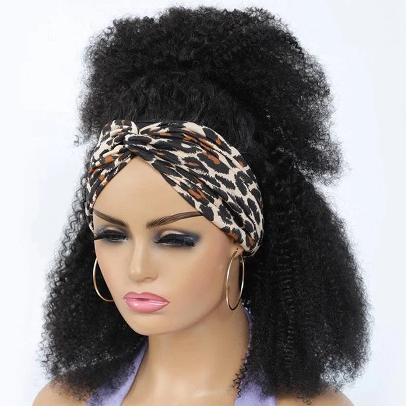 250% Density Afro Kinky Curly Human Hair Wigs For Women Headband Scarf Wig Full Machine Made Raw Indian Hair Natural Color