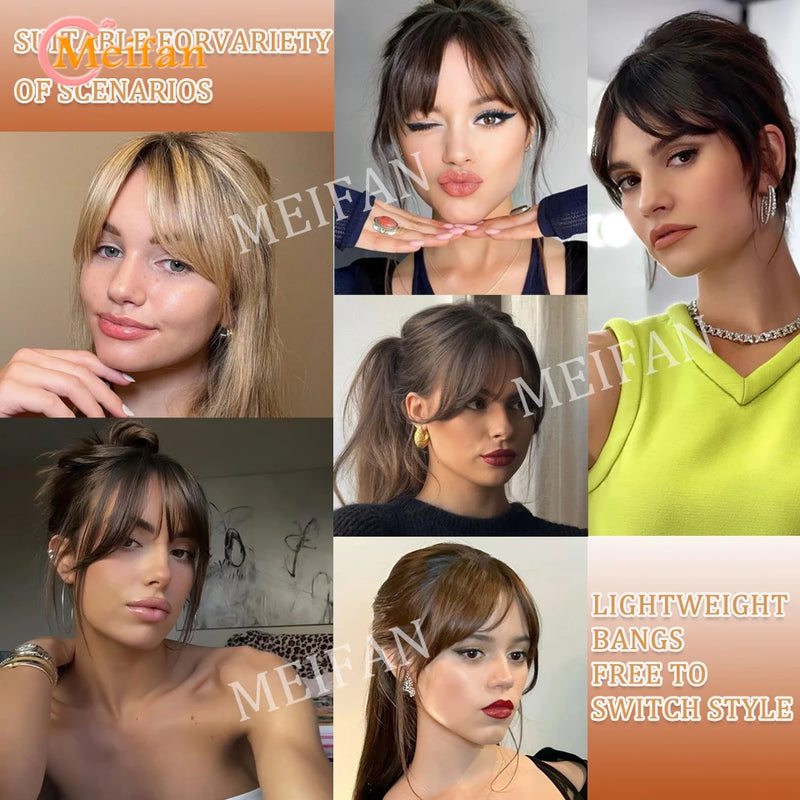 Lightweight Air Bangs Middle Part Natural Front Forehead Invisible Hair Patch Round Face French Bangs Fake Bangs For Women