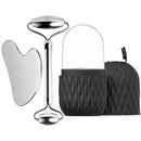 Rolo facial de gelo e conjunto de ferramentas gua sha de aço inoxidável, massageador facial rolo de gelo ferramenta de cuidados com a pele conjunto de beleza ferramenta de contorno de levantamento