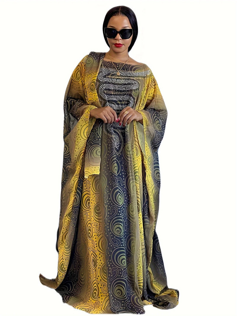 Blusa feminina embelezada com strass – vestido casual com manga morcego, moda popular com glitter, ideal para escritório e festa