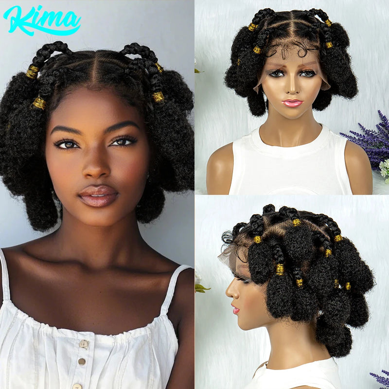 Bantu Synthetic Braided Wigs Full Lace Wig Knotless Box Braids Wigs Afrian Braiding Hair Wigs  For Black Women