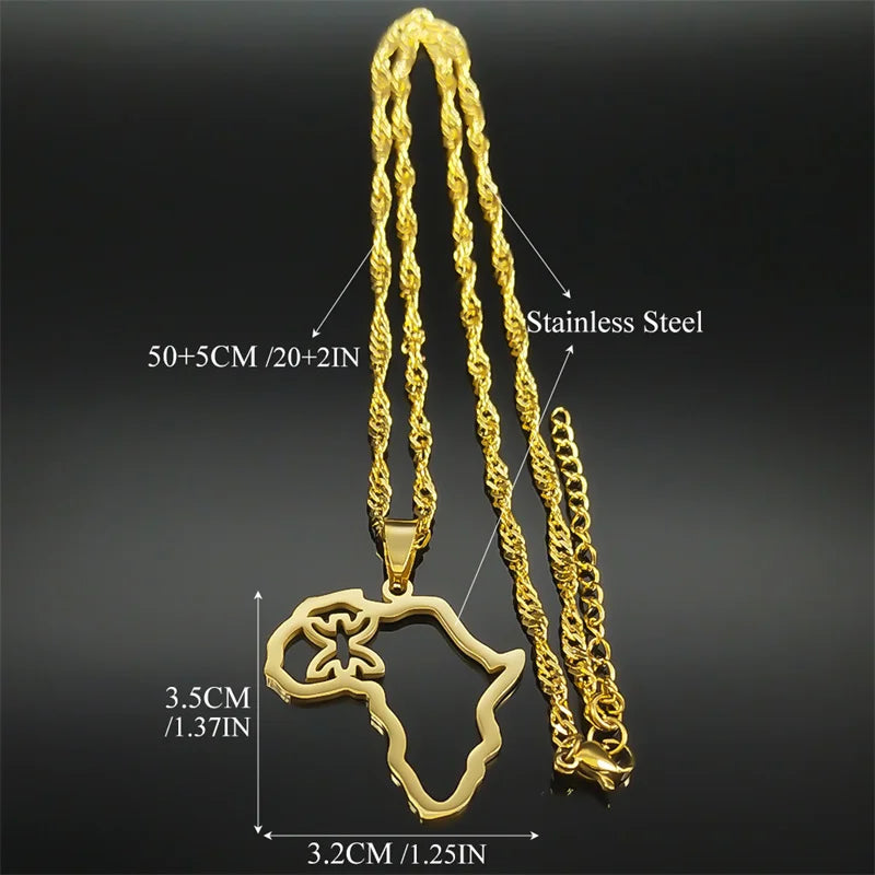 African Map Berber Amazigh Chain Necklaces for Women Men Stainless Steel Gold Color Amulet Necklace Jewelry collier 8092-QKC