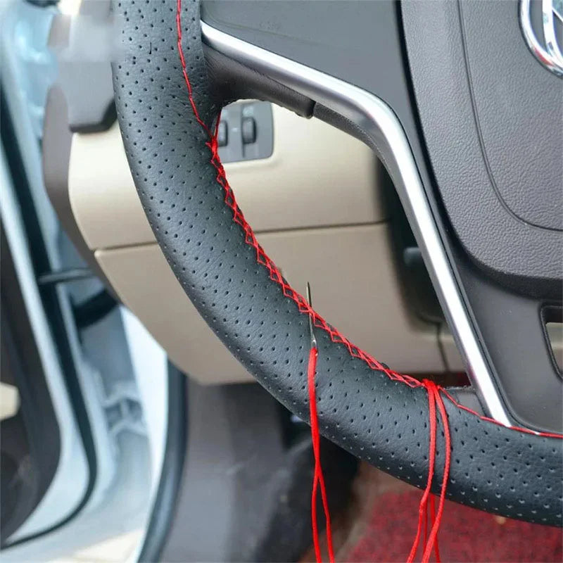 Car Steering Wheel Cover Needles And Braid Thread Artificial Leather Car Covers Suite 2 Color DIY Texture Soft Auto Accessories