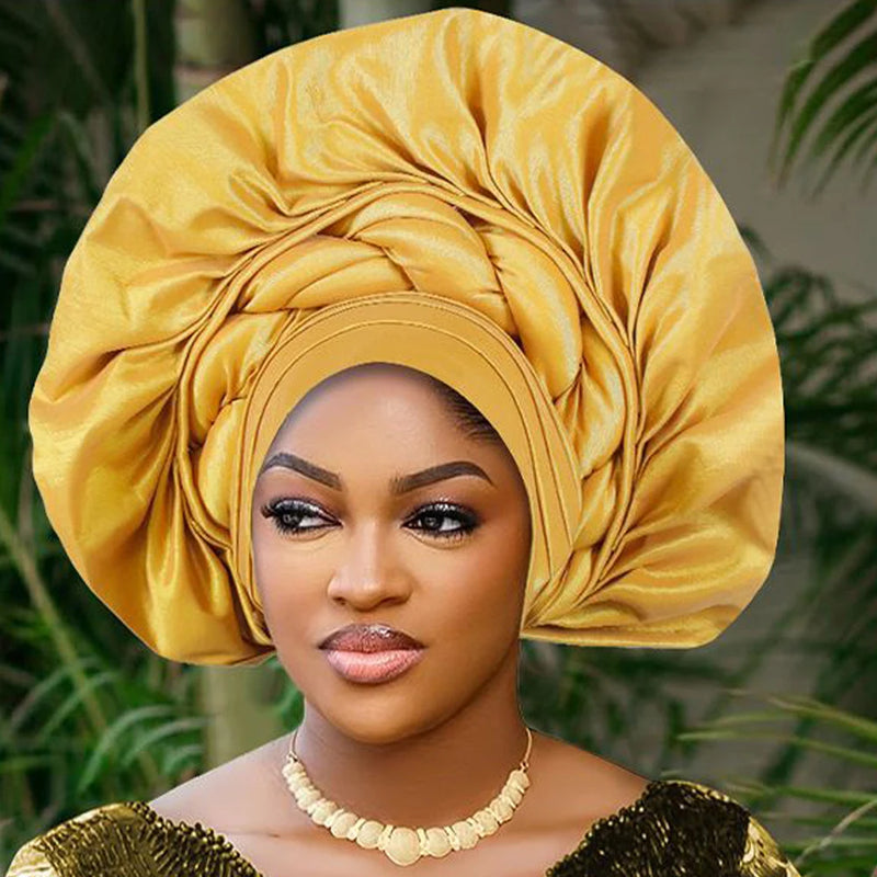 African Female Turban Cap Women Autogele Headtie Nigeria Fan Geles Wedding Party Head Wraps Headwear Bonnet Hijab Hat Headscarf