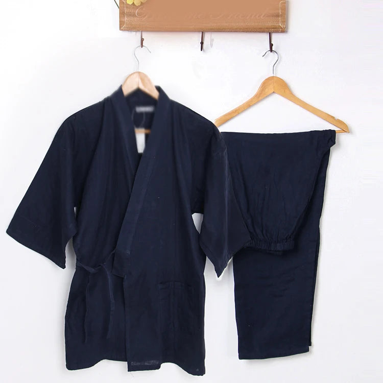 Couple Cotton Pajamas Suit Japanese Style Kimono Yukata Sleepwear Tops Pants Set Indoor Home Bathing Costume Women Men Gift