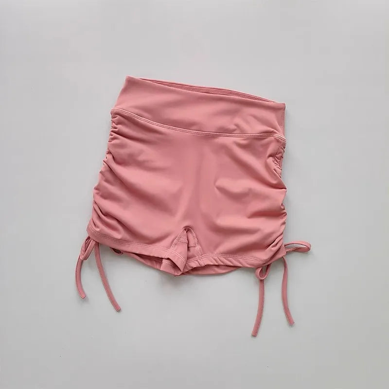 Shorts de fitness de yoga feminino de cintura alta sexy cordão amarrado calças quentes esportivas de três partes para fitness e exercício