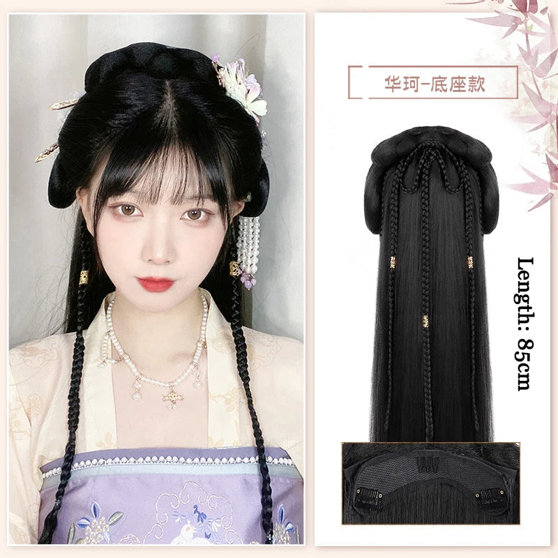 AOSI Synthetic Wei And Jin Style Warring States Robe Hanfu Wig Package Integrated Bun Back Pressed Back Hair Ancient Style