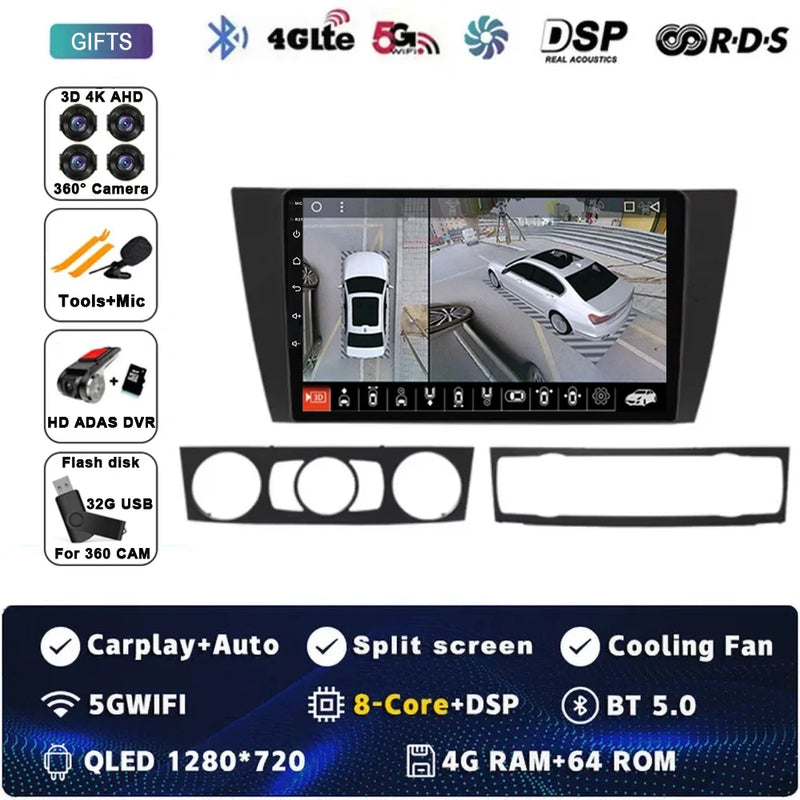 9" Car Radio Wireless CarPlay Android 15 For BMW 3-Series E90 E91 E92 E93 2005 - 2013 Auto Car Intelligent Systems AutoRadio