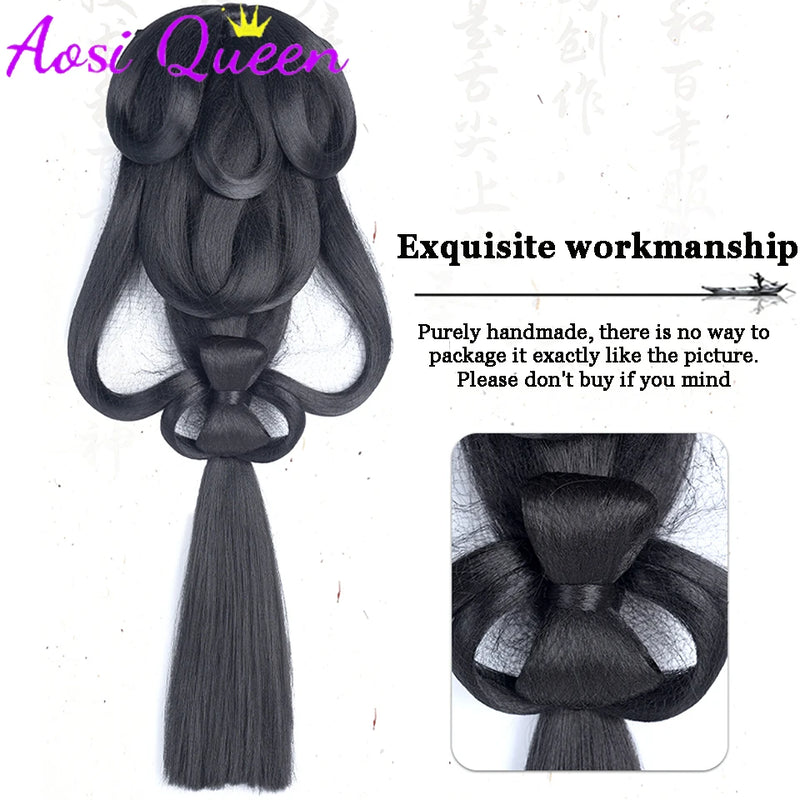 AOSI Synthetic Wei And Jin Style Warring States Robe Hanfu Wig Package Integrated Bun Back Pressed Back Hair Ancient Style