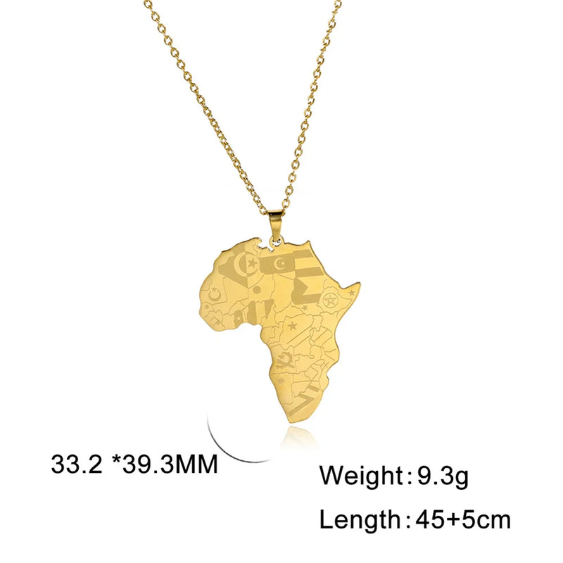 My Shape Africa Map Pendants Necklaces Africa Countries Flags Necklace Box Chain for Men Stainless Steel Male Jewelry Women Gift