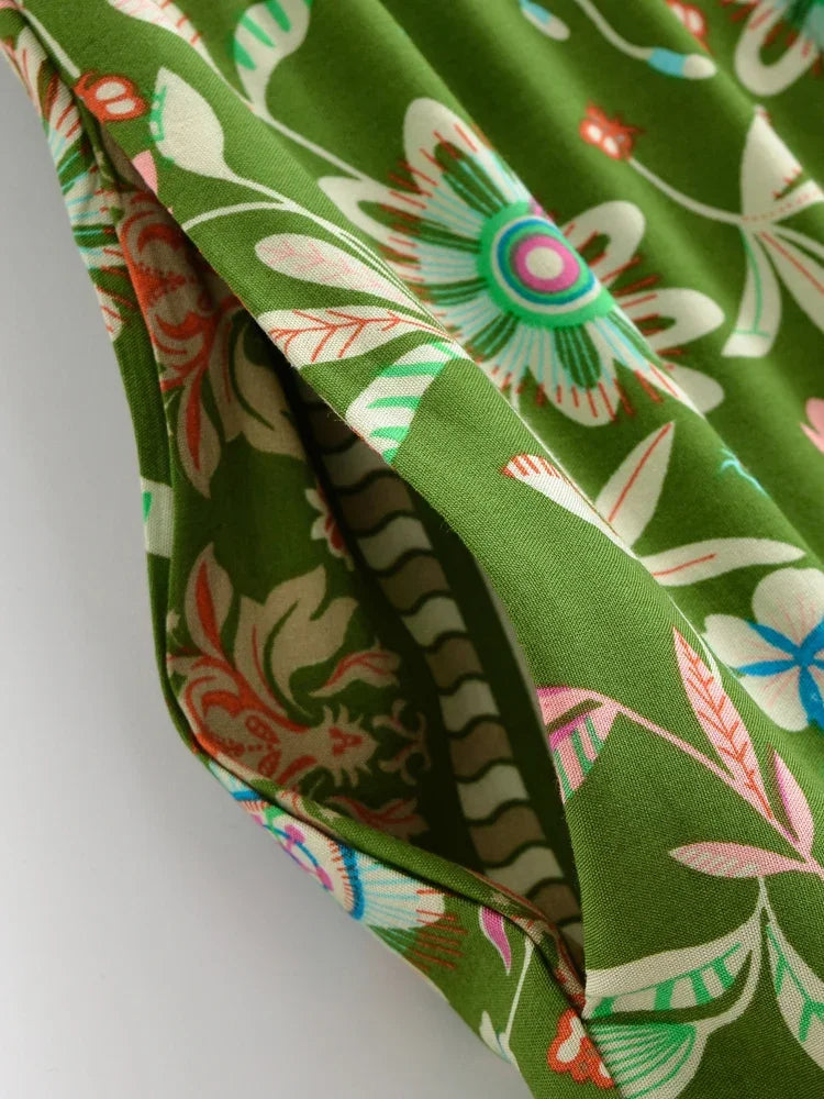 Boho Queens Women Wild Floral Print Beach Bohemian Skirt with Pockets High Waist Rayon Maxi  A-Line Ruffles Boho Skirts Femme