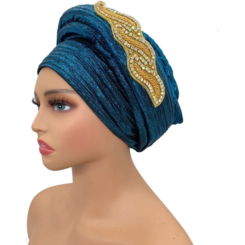 Brilhando africano headtie turbante boné feminino autogele nigeria festa de casamento chapelaria feminino cabeça wraps turbante mujer