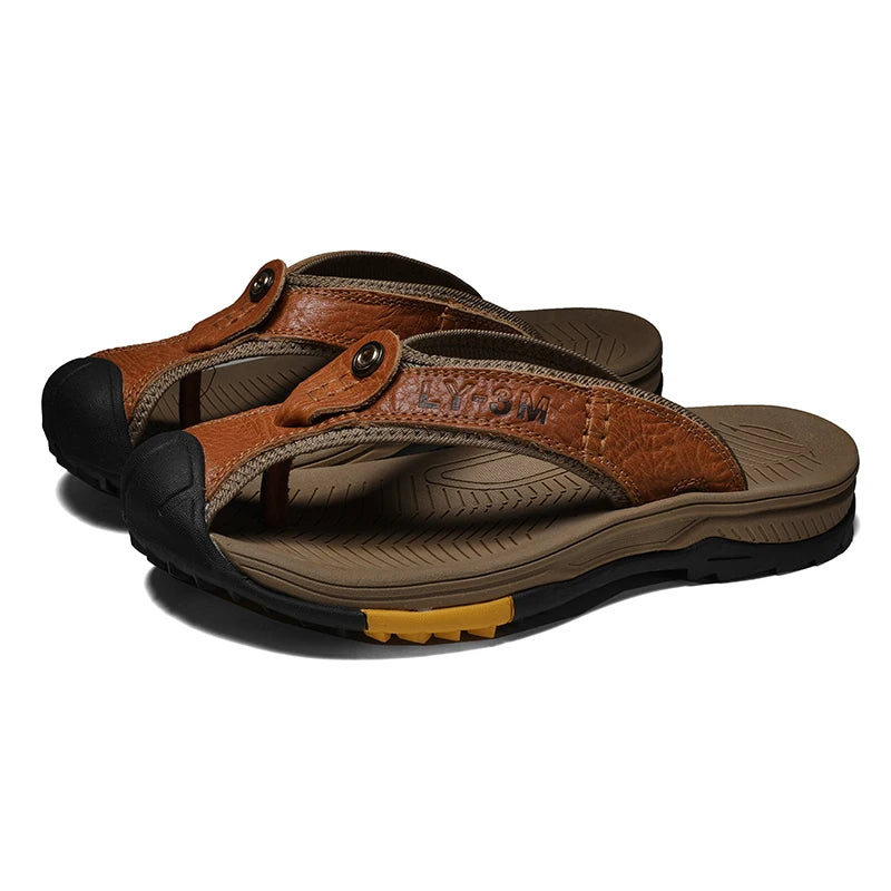 2025 novo estilo verão couro genuíno flip-flop sandália masculina sapatos de couro macio homem sandália ao ar livre antiderrapante sandálias de praia artesanal
