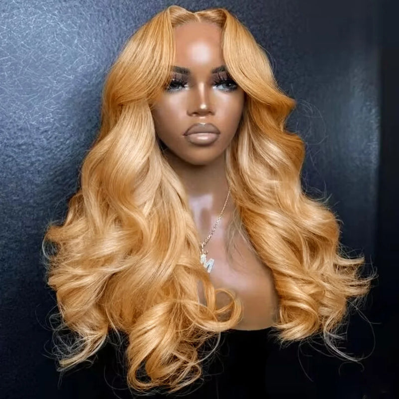 Honey Blonde Synthetic Wigs For Women Lace Front Wig Pre Plucked With Baby Hair Body Wave Blonde Lace Front Wigs 180% Density