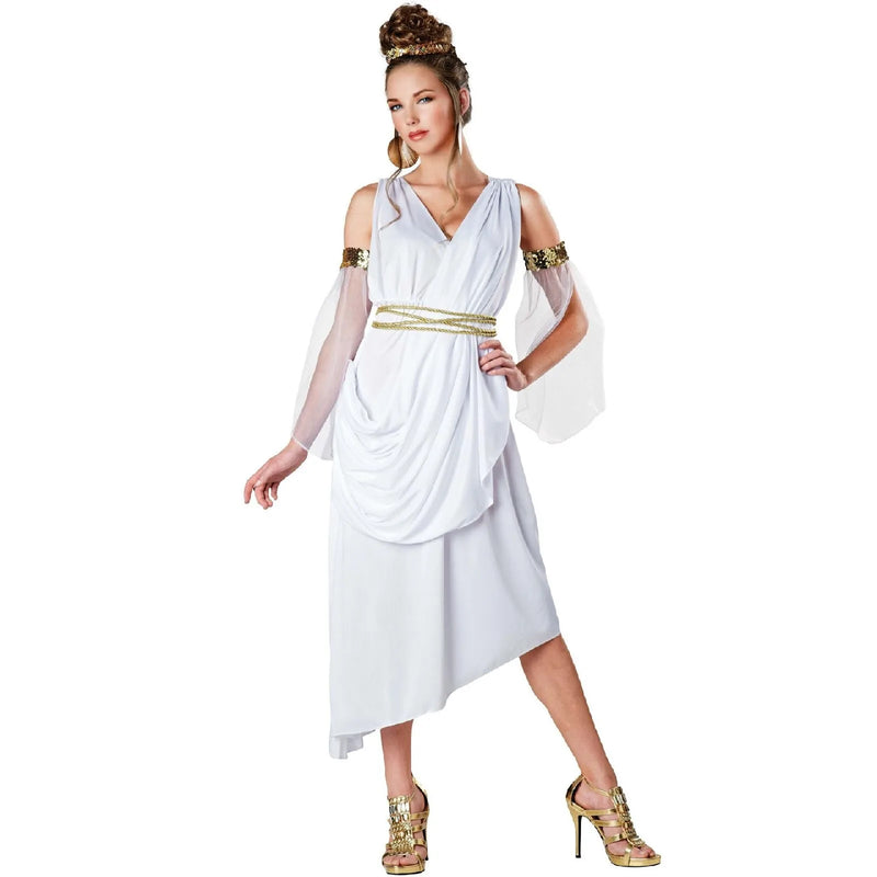 Women Halloween Dresses Cosplay Greek Goddess Costumes V Neck White Ancient Greek Sexy Roman Princesses Women Fancy Dress