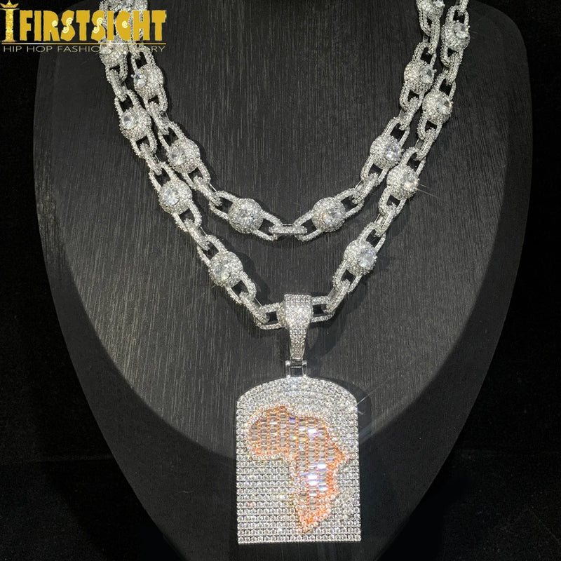Iced Out Bling Africa Map Pendant Necklace Cubic Zirconia Silver Color Eye Cuban Chain Charm Men Fashion Hip Hop Jewelry