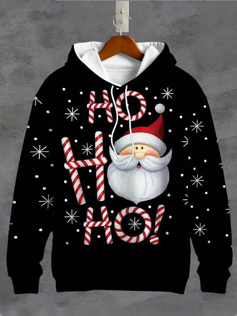 Men's Cartoon Santa Claus Pattern Hoodies Autumn Winter Long Sleeve Christmas Style Sweatshirt 6XL Big Size Loose Casual Hoodies