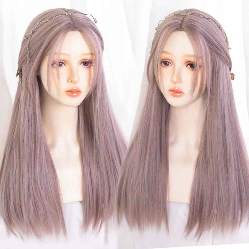 OLACARE  Synthetic Long Straight Lolita Wig with Bang Black Red Two-Tone Cosplay Party Halloween Christmas Wavy Curly Wig
