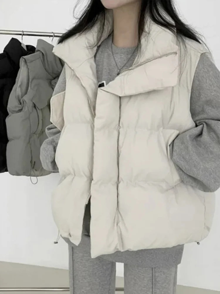 Ele Cotton Vest Outerwear Women's Autumn Winter New Sle Stand Collar Svel oulder Pad Warm Loose Cotton Jaet