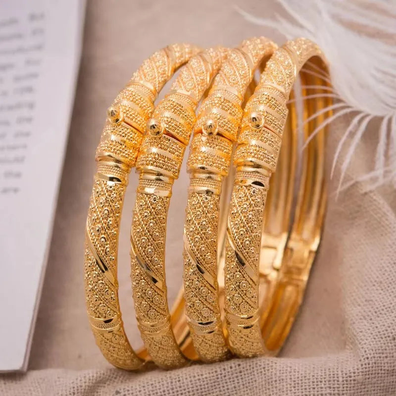 Ethiopian 4Pcs/lot Africa Gold Color Bangles for Women Dubai Bride Bracelet African Wedding Jewelry Middle East Items