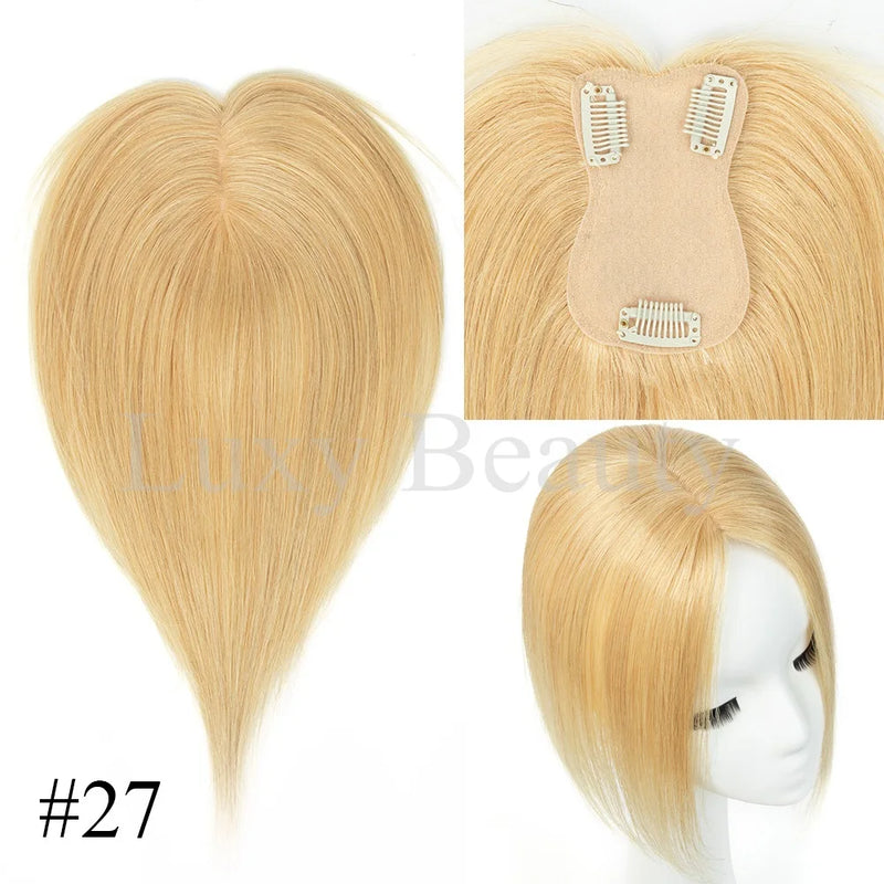 Topper de cabelo humano cinza para mulheres 100% grampo de cabelo humano em postiços natural preto loiro marrom grampo de cabelo em topper cabelo