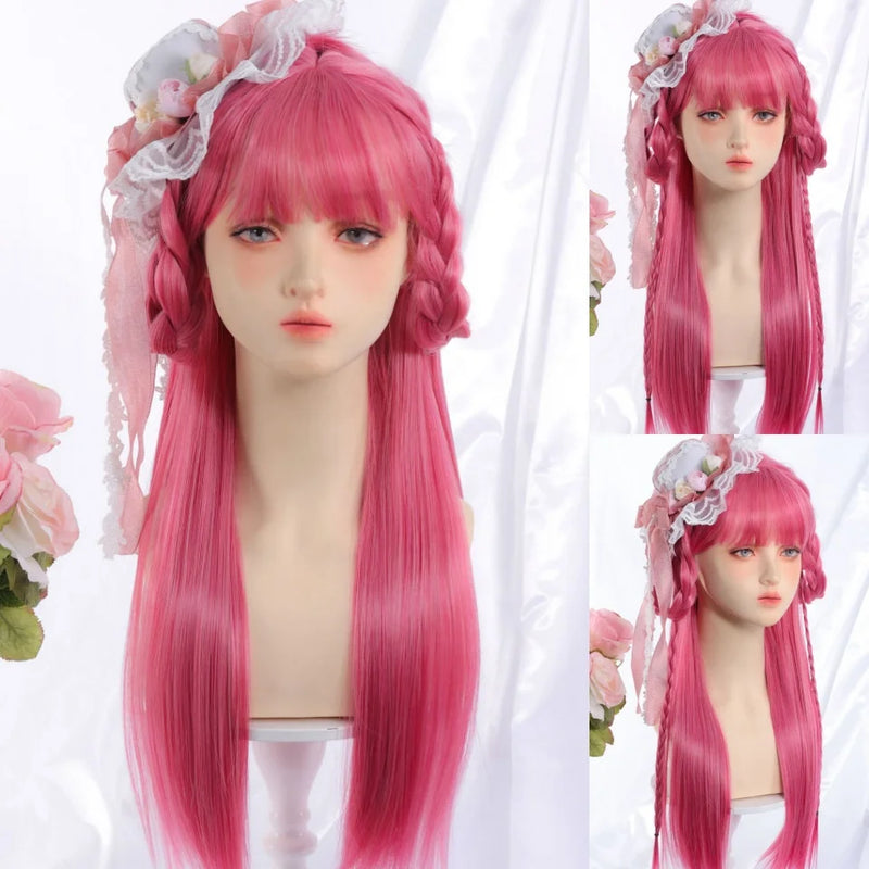 OLACARE  Synthetic Long Straight Lolita Wig with Bang Black Red Two-Tone Cosplay Party Halloween Christmas Wavy Curly Wig