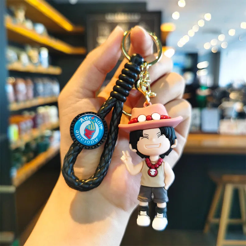 MINISO New Cool and Cute Cartoon Character Luffy Ace Keychain Couple Backpack Car Key Pendant Party Decoration Children's Gift