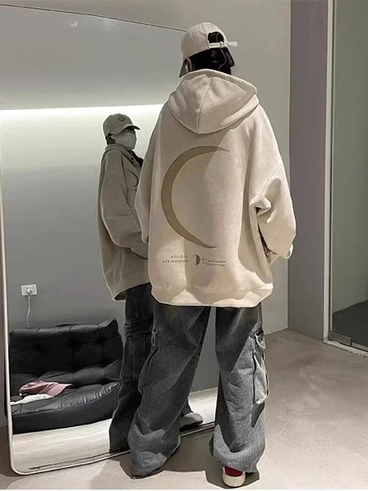 Spring Moon Graphic Y2K Hoodie Men's Harajuku Fashion Streetwear Pullover Hoodies Unisex Hip Hop Oversize Hooded Sweatshirts