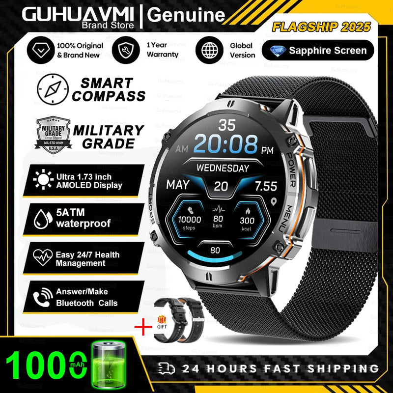 T-rex 3 grau militar 1000mah bateria relógio inteligente 10atm à prova dwaterproof água gps bússola altímetro chamada amoled masculino nadar esportes smartwatch