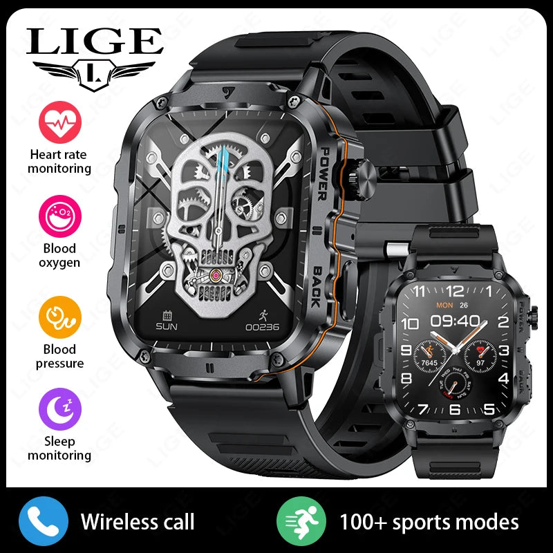 Lige 2025 relógio inteligente militar robusto masculino relógios ao ar livre lp68 à prova dwaterproof água 1.95 "al voz bt chamada homem smartwatch para android ios