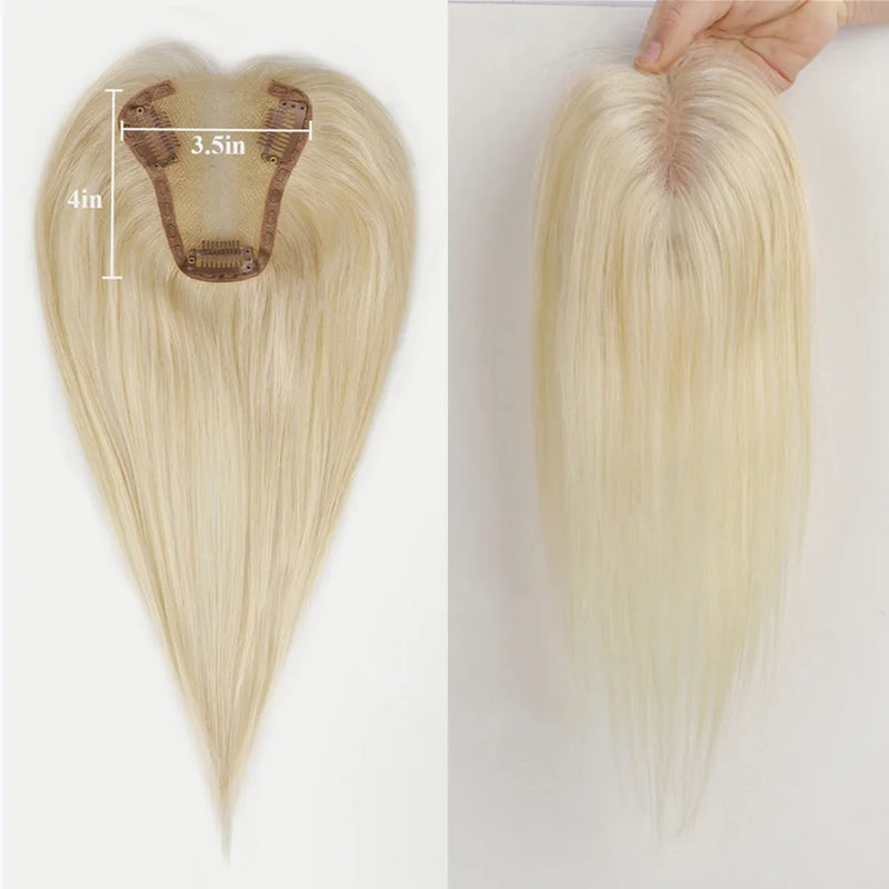 Toppers de cabelo humano 100% real para mulheres ombre marrom loiro topper de cabelo 3.5*4 polegadas base de renda clipe em extensões de cabelo para perda de cabelo