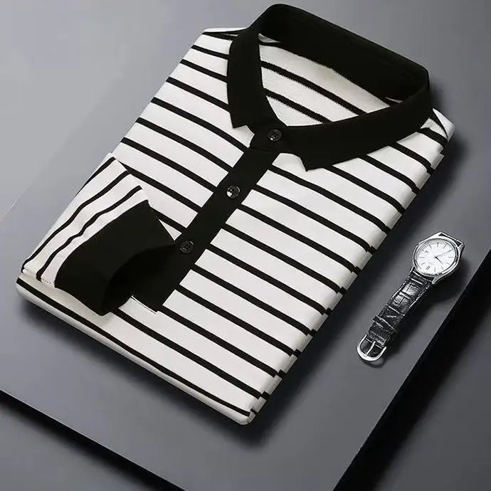 Fashion Men New Striped Polo Shirts Spring Autumn Long Sleeve Lapel Cotton Tee Shirt Male Clothes Casual Business T-Shirt 2022