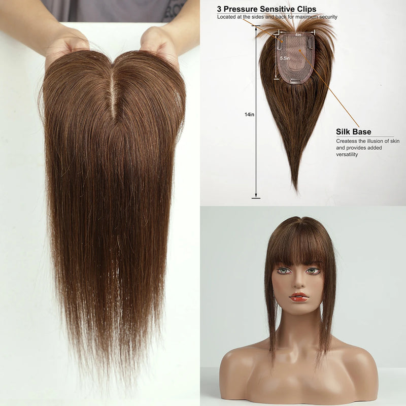 Toppers de cabelo loiro ombre para mulheres 100% remy cabelo humano topper com base de seda bang clipe em topper extensão de cabelo com cabelo fino