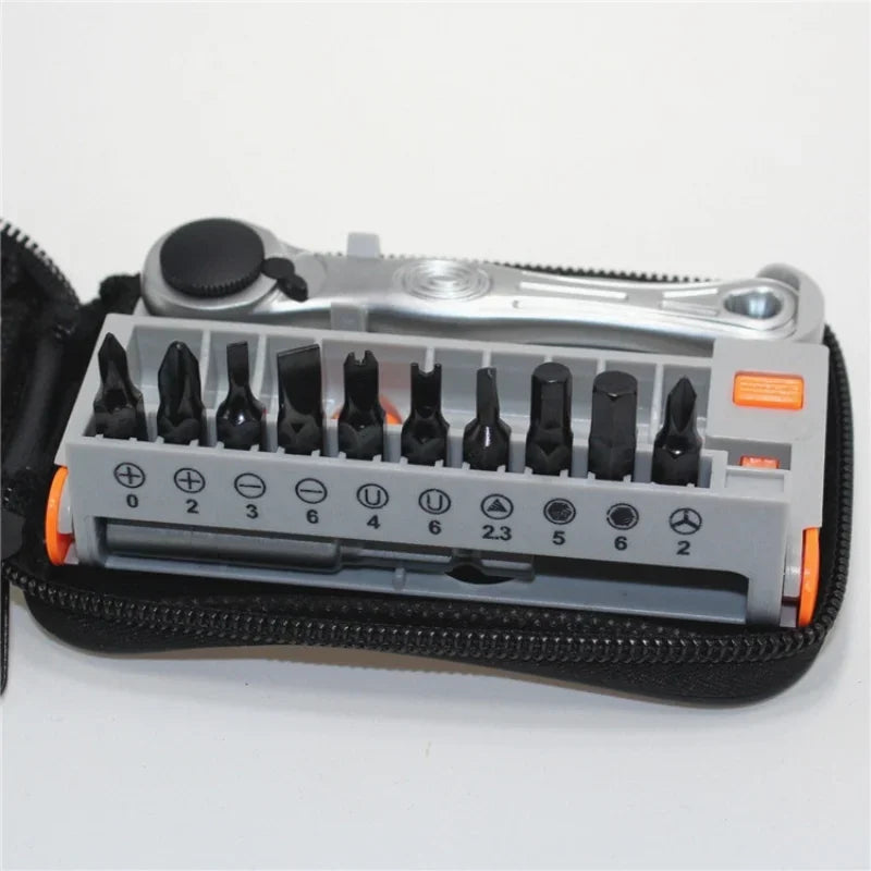 12pçs mini chave de catraca portátil, conjunto de bits de chave de fenda com catraca ajustável de quarto próximo com conjuntos de ferramentas de acionamento 1/4