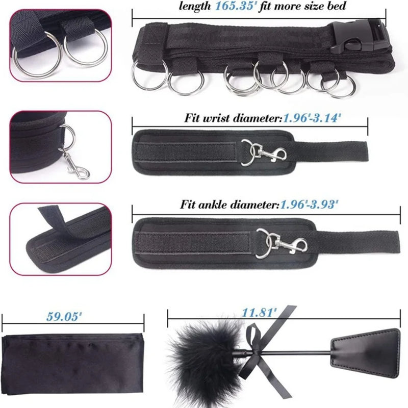 Conjunto bdsm de brinquedo, algemas sexuais para casal, kit adulto, algema sexual bdsm, venda, strapon, cama, bondage, escravo, sadomasochismo