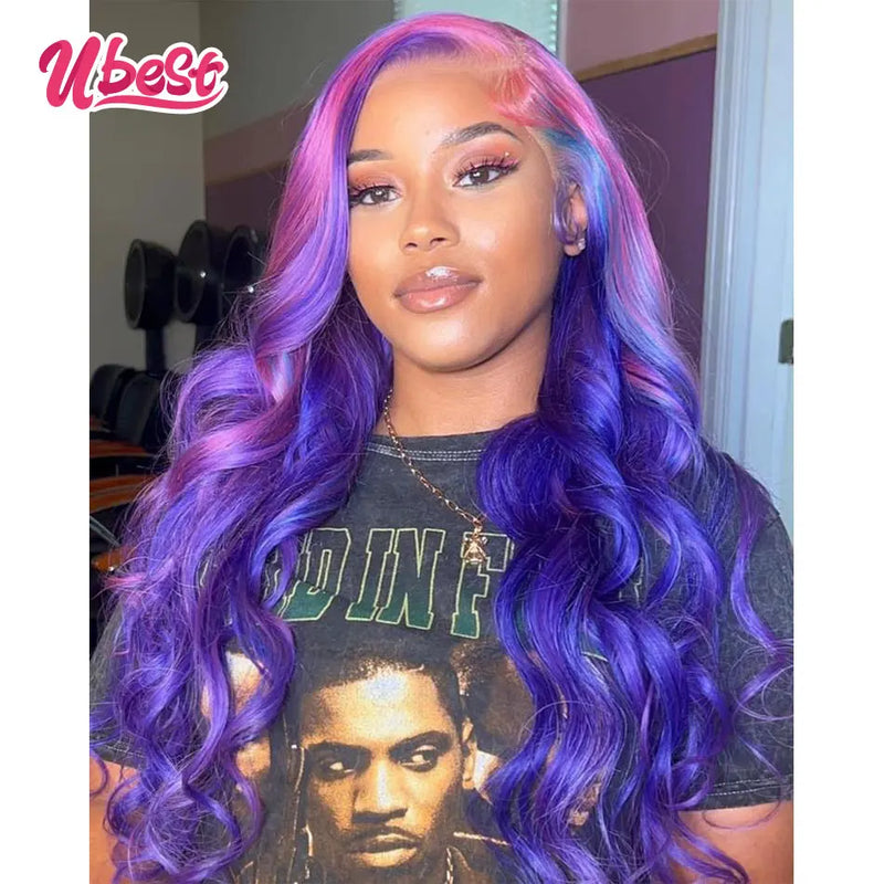 Purple And Pink Body Wave Lace Front Wigs For Women Human Hair Highlight 613 Wigs Pre Plucked 13X4 Human Hair Lace Frontal Wigs