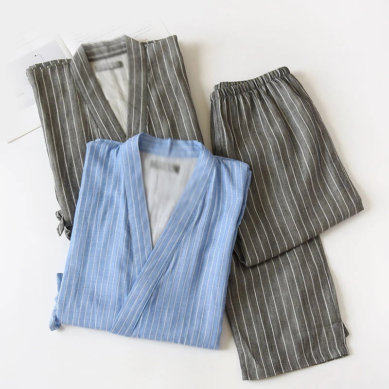 Couple Cotton Pajamas Suit Japanese Style Kimono Yukata Sleepwear Tops Pants Set Indoor Home Bathing Costume Women Men Gift