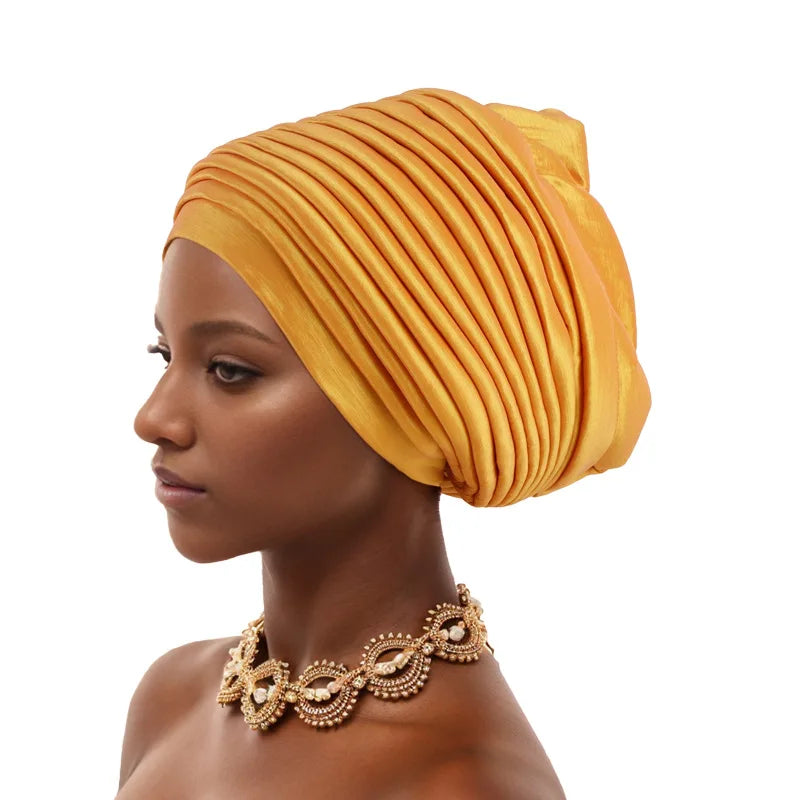 Multicamadas africano feminino turbante boné feminino cabeça envoltórios plissado auto gele boné headtie muçulmano festa headpiece