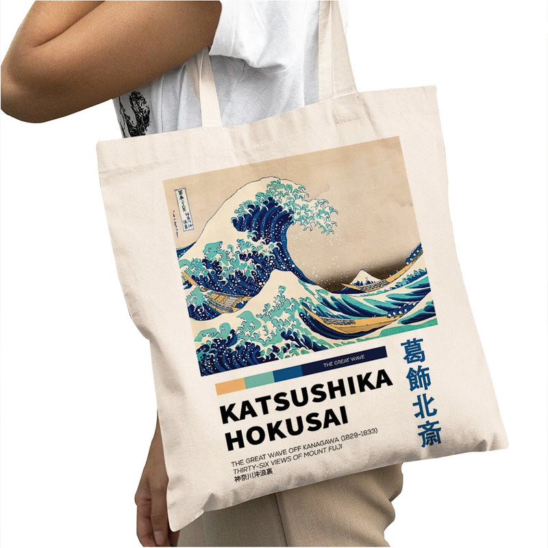 Great Wave Off Kanagawa Large Capacity Shopping Bags Women Shopper Bag Double Print Japanese Artwork Lady Shoulder Tote Handbag