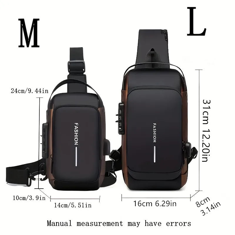 Mochila anti-roubo para motocicleta, bolsa crossbody conversível com trava, fecho de zíper e compartimento anti-roubo, alça ajustável