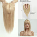 Toppers de cabelo loiro ombre para mulheres 100% remy cabelo humano topper com base de seda bang clipe em topper extensão de cabelo com cabelo fino