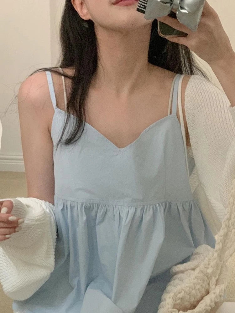 Chic V-Ne Women's Vest 2024 New Summer Inner Wear Folded Strap Top Age-Defng Beautiful ort Pure Color Commute Sle