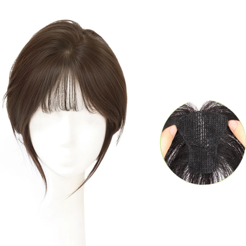 Nenhum clipes de cabelo humano franja francesa gancho e laço pasta mágica toppers para mulheres fácil de usar adesivos de costura remendos de cabelo extensão