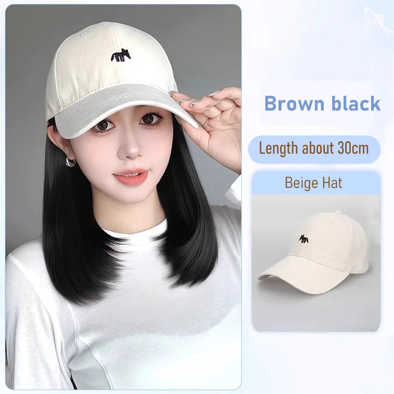 synthetic 30/40cm45cm wig baseball cap long straight hair wig duck tongue cap bobble head curly hair ponytail bob Christmas gift