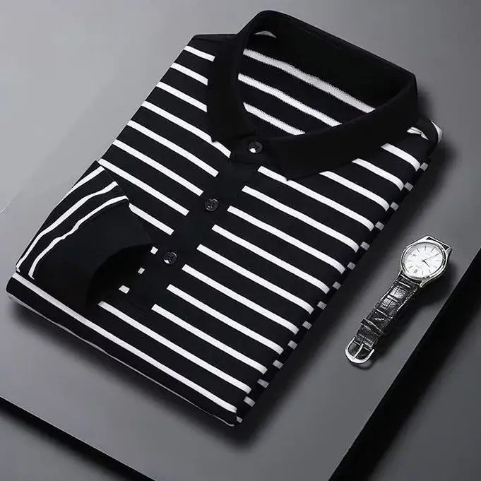Fashion Men New Striped Polo Shirts Spring Autumn Long Sleeve Lapel Cotton Tee Shirt Male Clothes Casual Business T-Shirt 2022