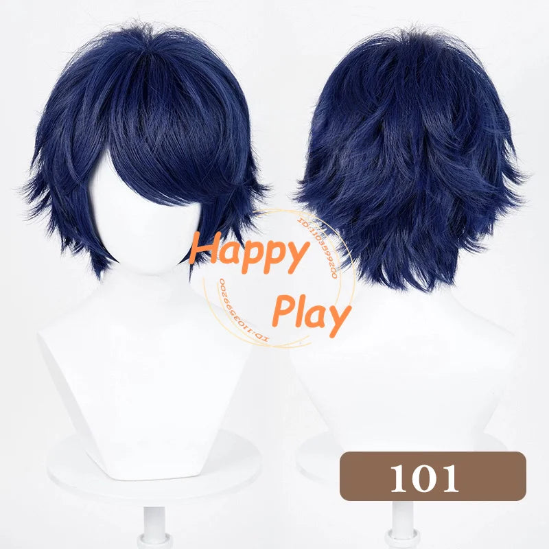 Synthetic Layered 32cm Short Anime Cosplay Wig Blue Purple Series Heat Resistant Hair For Men Women Halloween Anime Cosplay Wigs