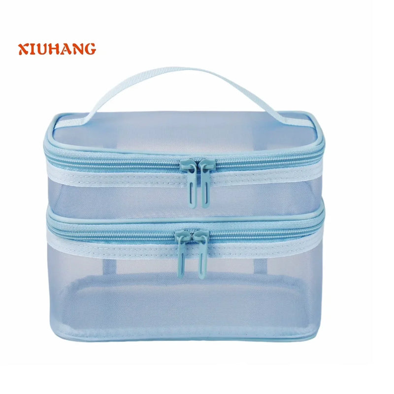 Women's Transparent Mesh Travel Cosmetic Bag Makeup and Toiletries Kit Storage Bag Make Up Organizer Bag